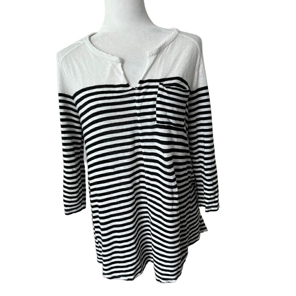 Lucky Brand Casual Shirt Black White Striped Size M